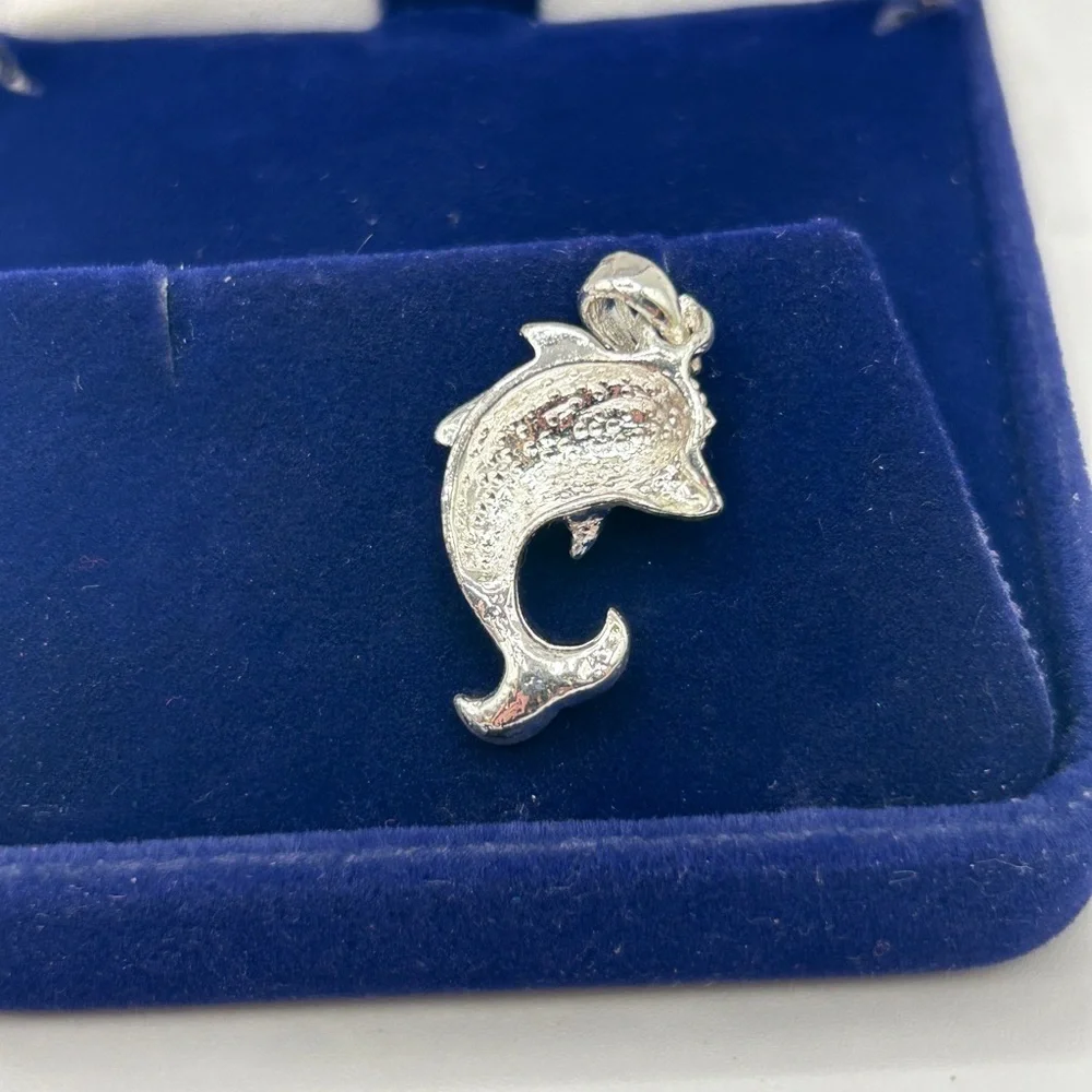 Elegant Silver Pink Black Crystal Dolphin Pendant Only​​